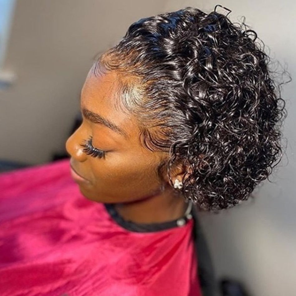 Pixie Cut Wig Short Bob Curly Human Hair Wigs Cheap 13X1 Transparent Lace 99J Burgundy Water Deep Wave Lace Front Wig For Women