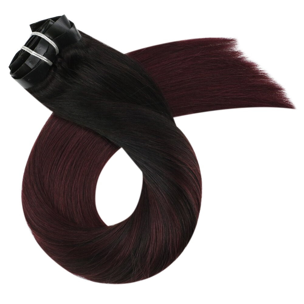 Moresoo Seamless PU Clip in Human Hair Extensions 14-22 inch Hair Straight Machine Remy Brazilian 7PC 100G Natural Invisible