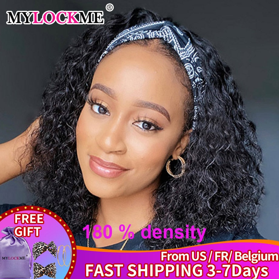 Headband Wig Human Hair Kinky Curly MYLOCKME Glueless Full Machine Made Brazilian Remy Human Hair Wigs For Women 180% Density