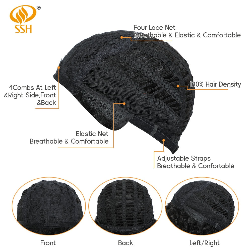 SSH Short Human Hair Wigs Pixie Cut Straight Remy Brazilian Hair for Black Women Machine Made Highlight Color Cheap Glueless Wig