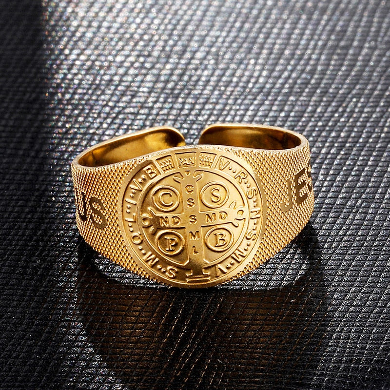 Gold Silver Plated Religion Cross Rings for Women Men 316L Stainless Steel Open Adjustable Rings Fashion Jewelry Gift 2022