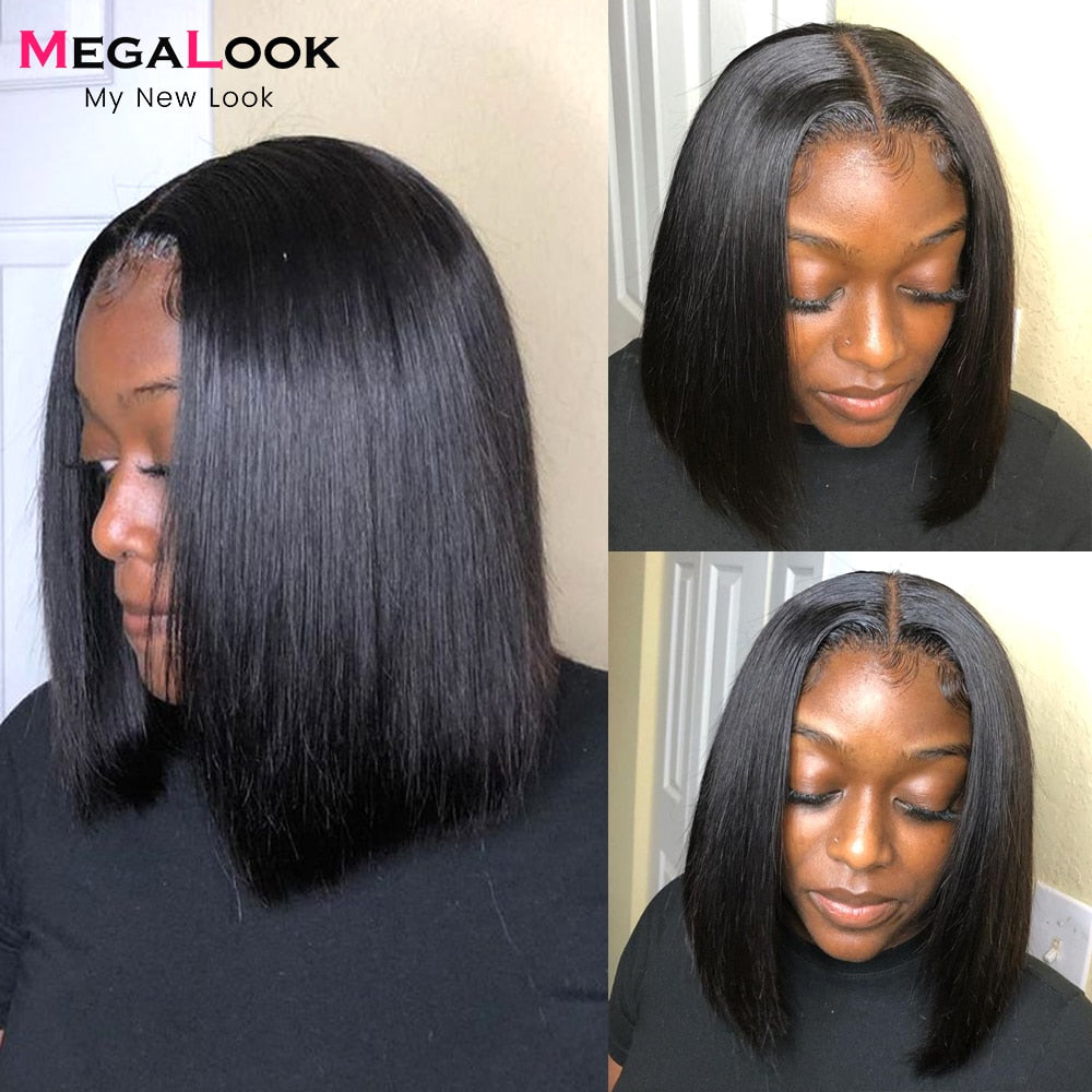 Lace Front Wig Pixie Cut Wig For Women Megalook Remy Human Hair Brazilian Straight Hair Wig Pre Plucked Pixie Cut Wig 150%