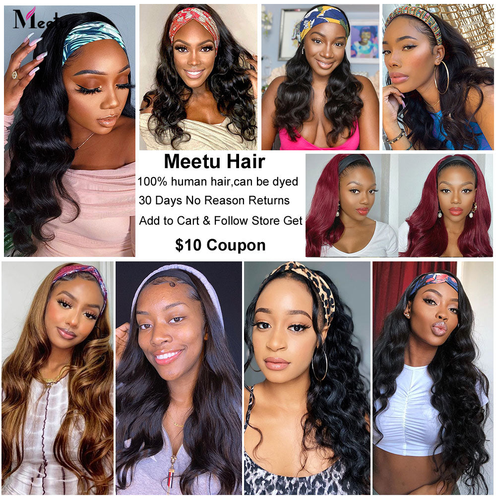 Meetu Body Wave Headband Wig Human Hair Grip Headband Scarf Glueless Wigs For Women Human Hair Wigs Brazilian Remy Headband Wig