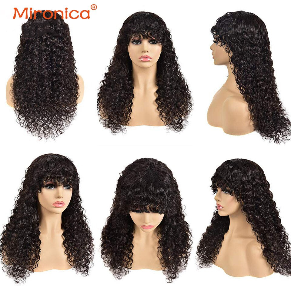 MIRONICA Malaysian Kinky Curly Human Hair Wigs With Bangs 99j #4 T1b/30 Ombre Full Machine Made Human Hair Wigs For Black Woman
