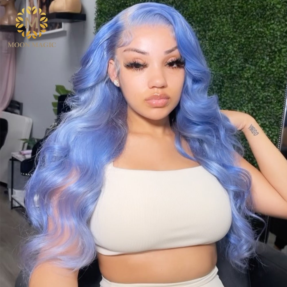 Lace Front Human Hair Wigs Colored Blue Transparent Lace Frontal Wig Human Hair 613 Blonde Lace Front Wig Body Wave Lace Wigs
