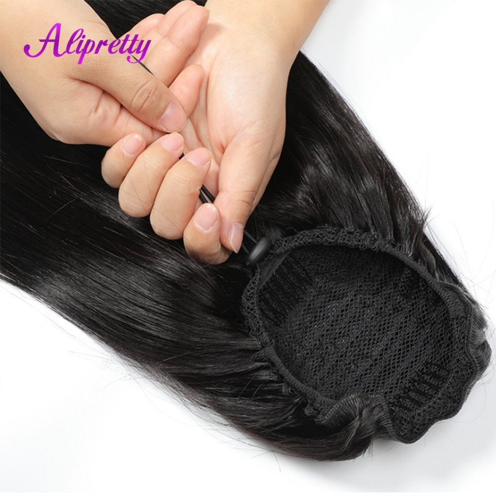 Ponytail Human Hair Extensions With Clip In Drawstring Ponytail Straight Brazilian Hair Ponytails For Women Remy 1 Piece