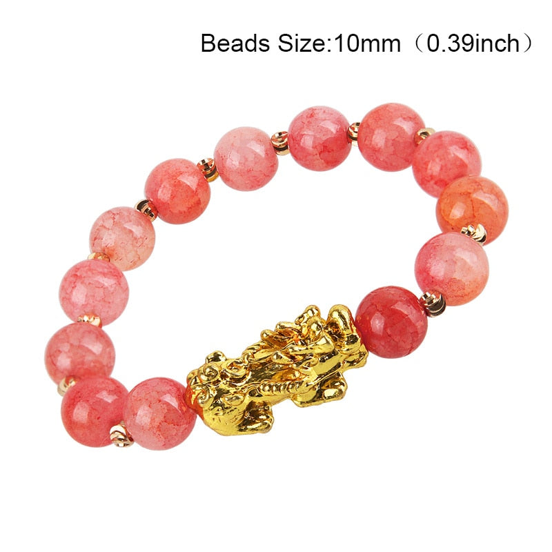 Obsidian Stone Beads Bracelet Pixiu Bring Wealth Good Luck Feng Shui Chinese Beast Wristband Gold Pixiu Men Women Bracelet