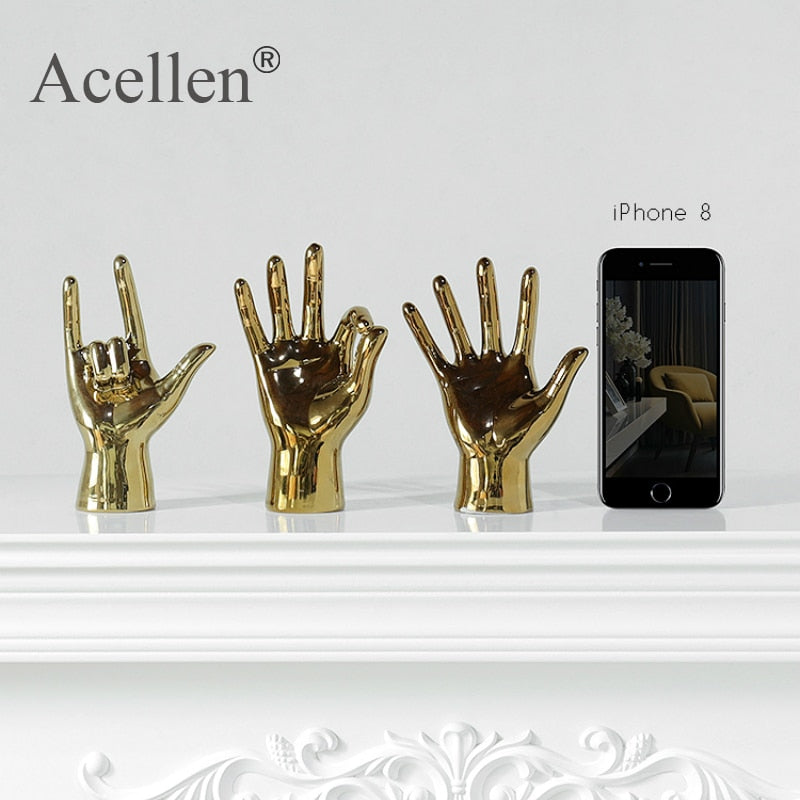 Nordic Gold-plated Creative Finger Arrangement Home Decor Modern Resin Miniature Figurines Home Decoration Accessories Desk
