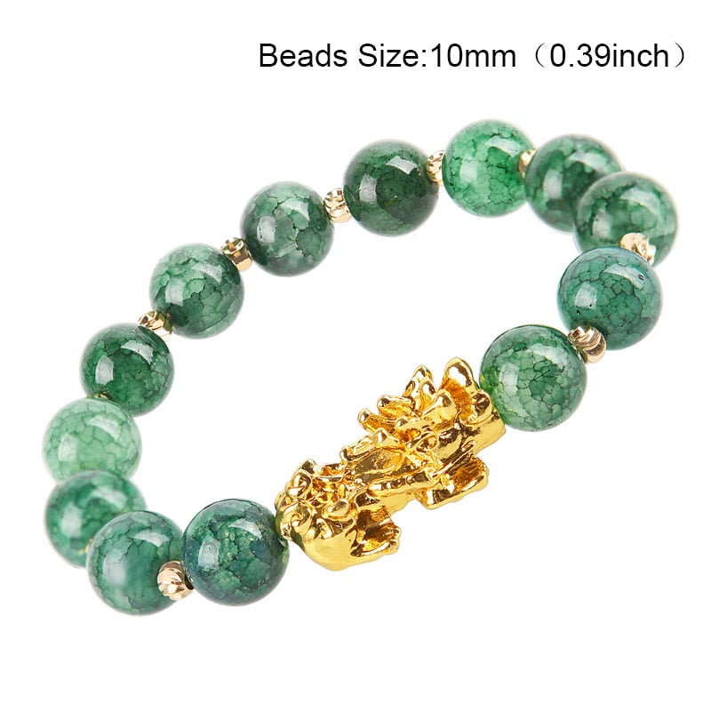 Obsidian Stone Beads Bracelet Pixiu Bring Wealth Good Luck Feng Shui Chinese Beast Wristband Gold Pixiu Men Women Bracelet