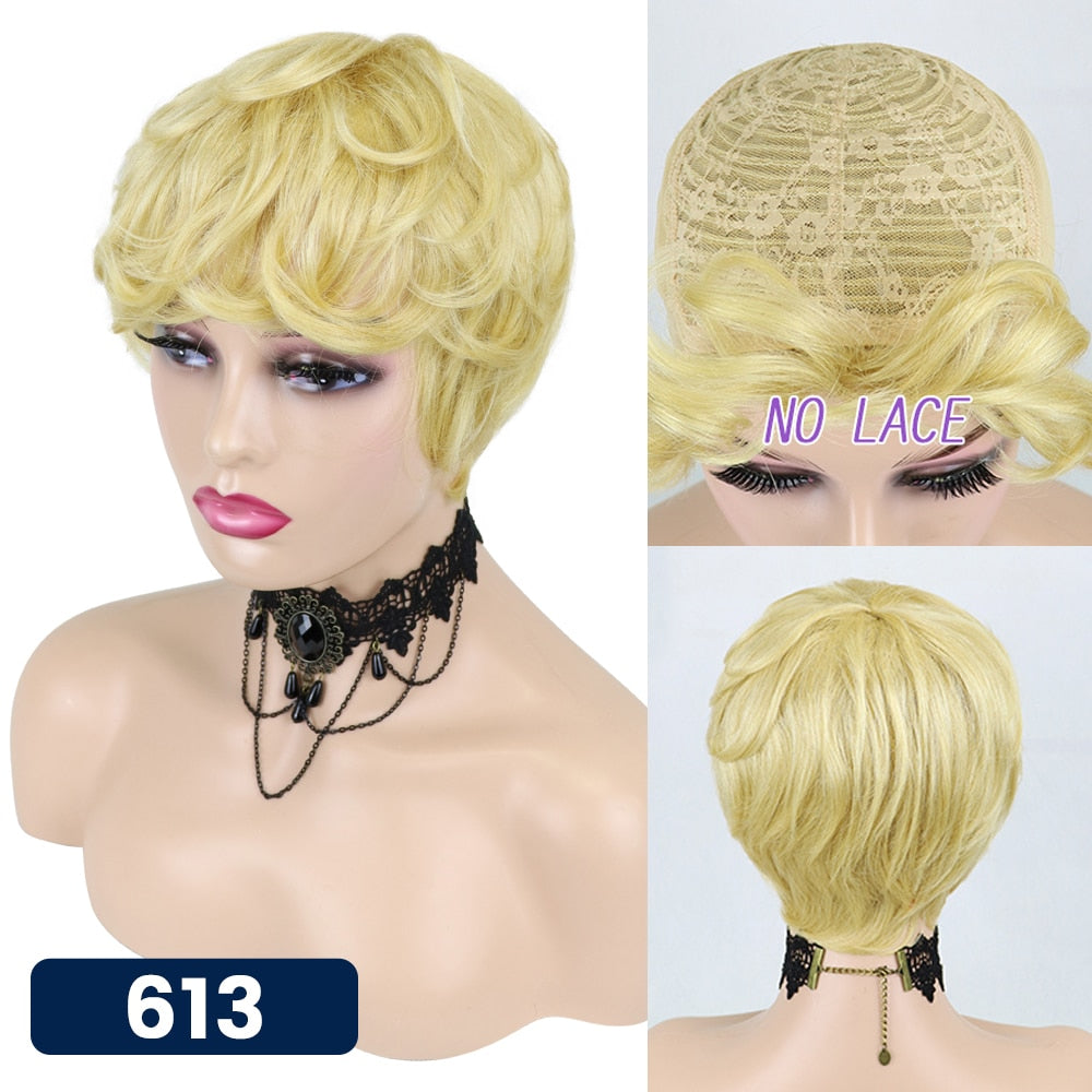 Short Pixie Cut Straight Hair Wig Peruvian Human Hair Wigs For Black Women 150% Glueless Machine Made Wig Free Shipping