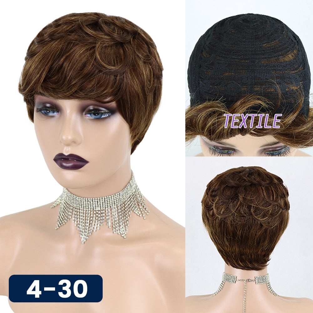 Short Pixie Cut Straight Hair Wig Peruvian Human Hair Wigs For Black Women 150% Glueless Machine Made Wig Free Shipping