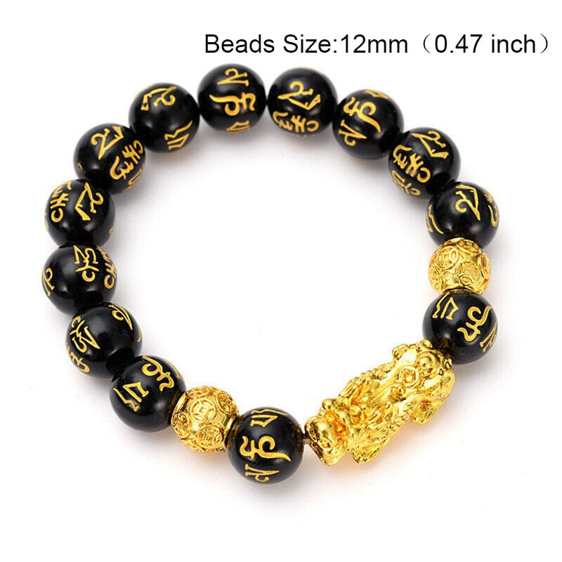 Obsidian Stone Beads Bracelet Pixiu Bring Wealth Good Luck Feng Shui Chinese Beast Wristband Gold Pixiu Men Women Bracelet