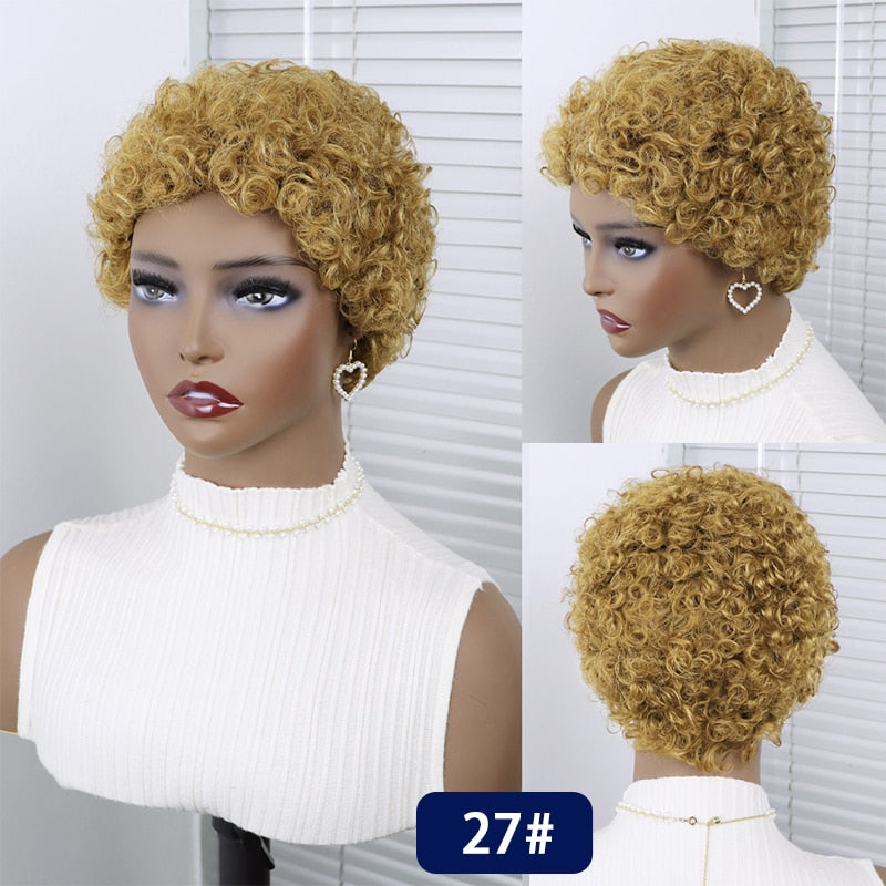 Short Curly Hair Wigs Pixie Cut Brazilian Human Hair For Black Women Natural Black Glueless Afro Kinky Curly Fluffy Hair Wigs
