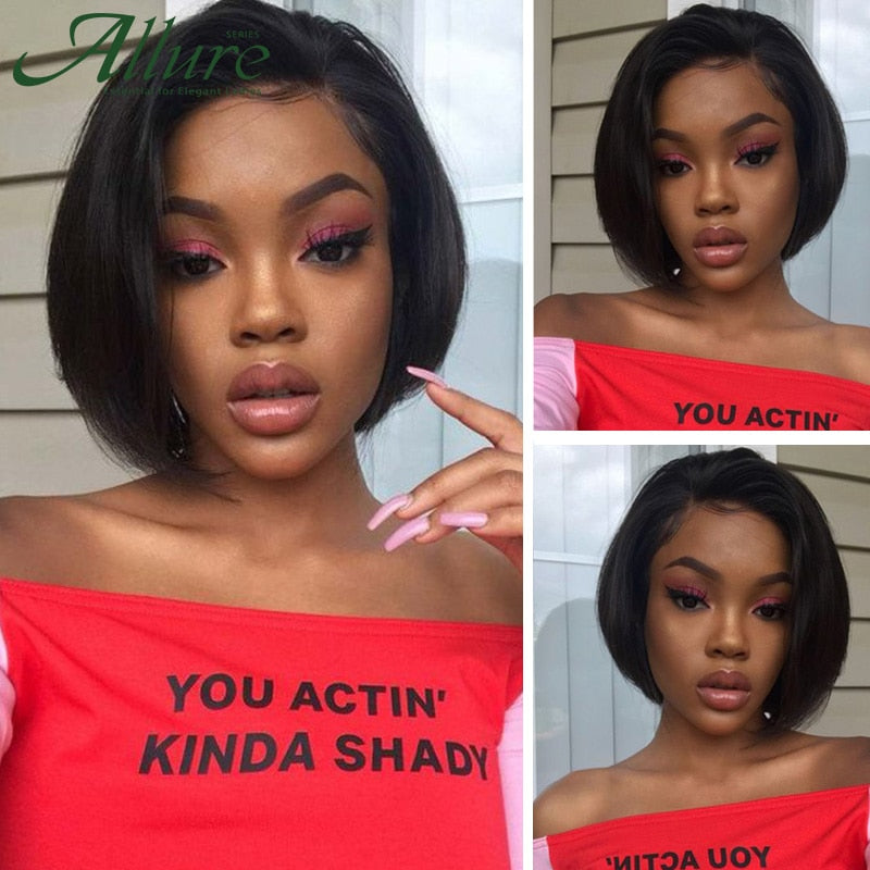Ombre Burgundy Short Bob Wig With Bangs Side Part Bob Human Hair Wigs For Black Women Cheap Colored Brazilian Hair Wigs Allure
