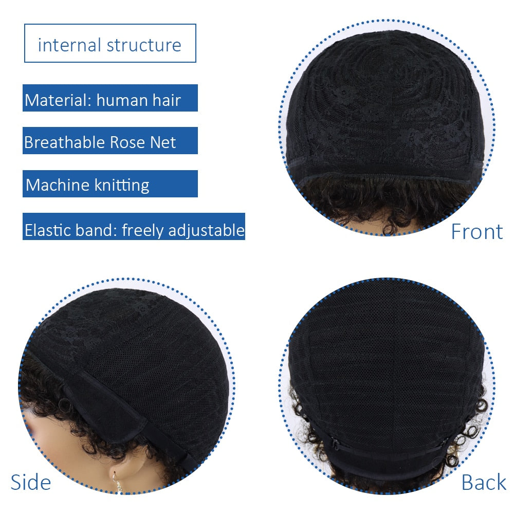 Short Curly Hair Wigs Pixie Cut Brazilian Human Hair For Black Women Natural Black Glueless Afro Kinky Curly Fluffy Hair Wigs