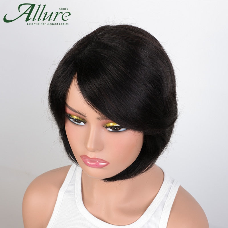 Ombre Burgundy Short Bob Wig With Bangs Side Part Bob Human Hair Wigs For Black Women Cheap Colored Brazilian Hair Wigs Allure