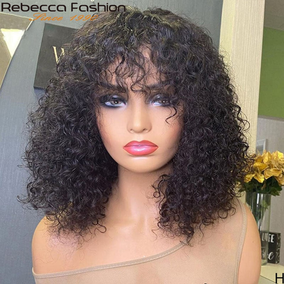 Jerry Curly Short Pixie Bob Cut Human Hair Wigs With Bangs Non lace front Wig Highlight Honey Blonde Colored Wigs For Women