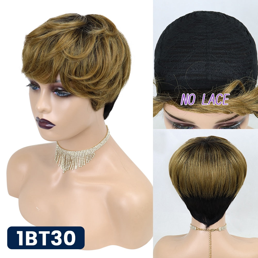 Short Pixie Cut Straight Hair Wig Peruvian Human Hair Wigs For Black Women 150% Glueless Machine Made Wig Free Shipping