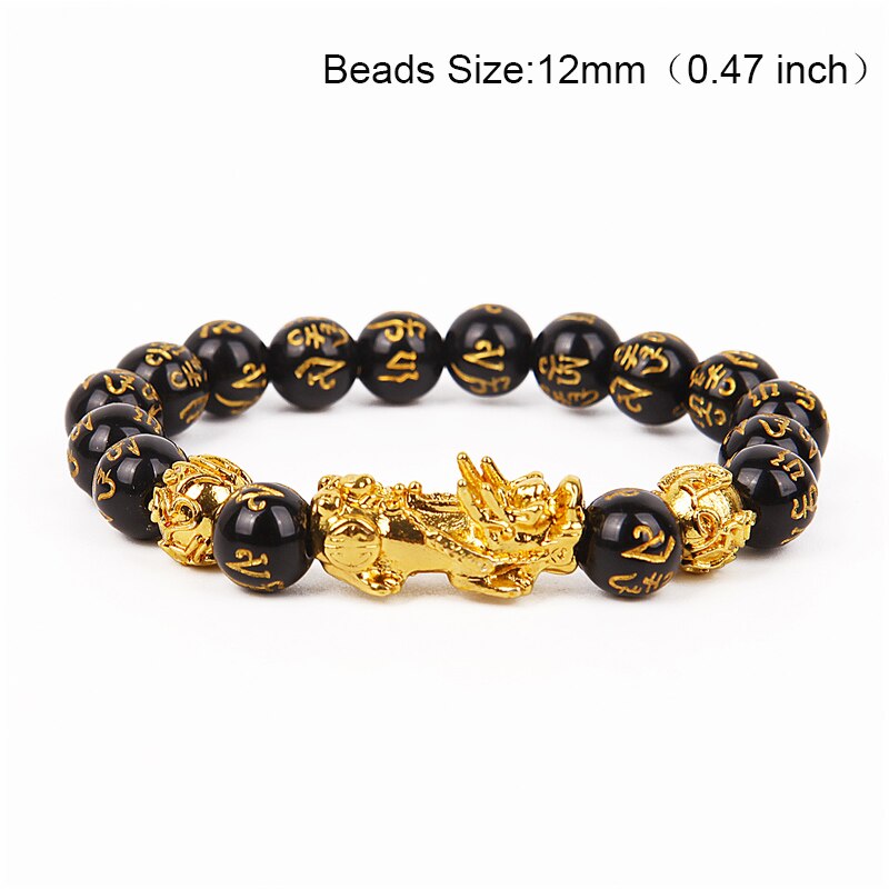 Obsidian Stone Beads Bracelet Pixiu Bring Wealth Good Luck Feng Shui Chinese Beast Wristband Gold Pixiu Men Women Bracelet