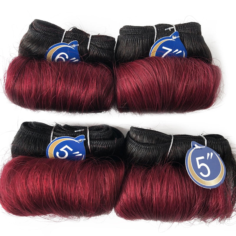 Htonicca Hair Extensions 8” Short Bob Style Body Wave Ombre 1B/27/30 Remy Human Hair Bundles Honey Blonde Brazilian Hair Weave