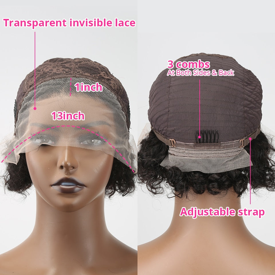 Pixie Cut Wig Short Bob Curly Human Hair Wigs Cheap 13X1 Transparent Lace 99J Burgundy Water Deep Wave Lace Front Wig For Women