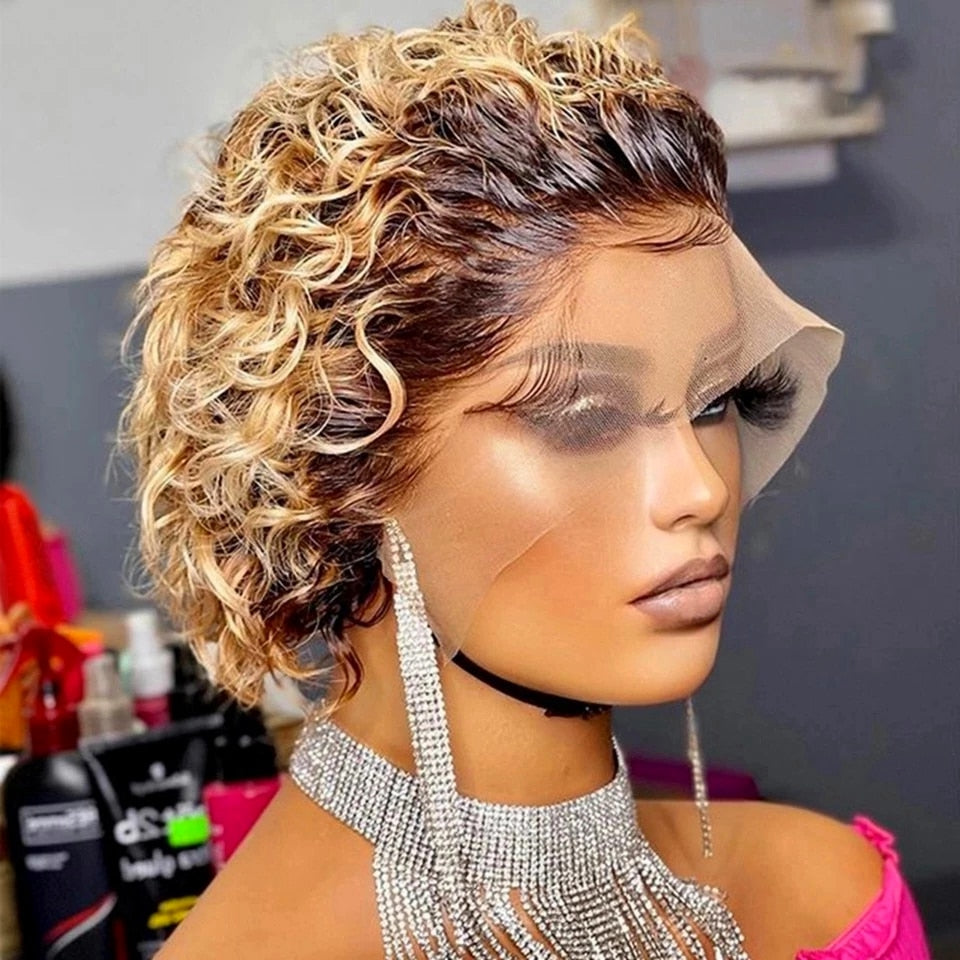 Pixie Cut Wig Short Bob Curly Human Hair Wigs Cheap 13X1 Transparent Lace 99J Burgundy Water Deep Wave Lace Front Wig For Women