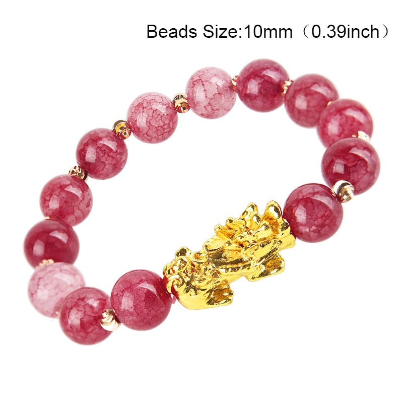 Obsidian Stone Beads Bracelet Pixiu Bring Wealth Good Luck Feng Shui Chinese Beast Wristband Gold Pixiu Men Women Bracelet