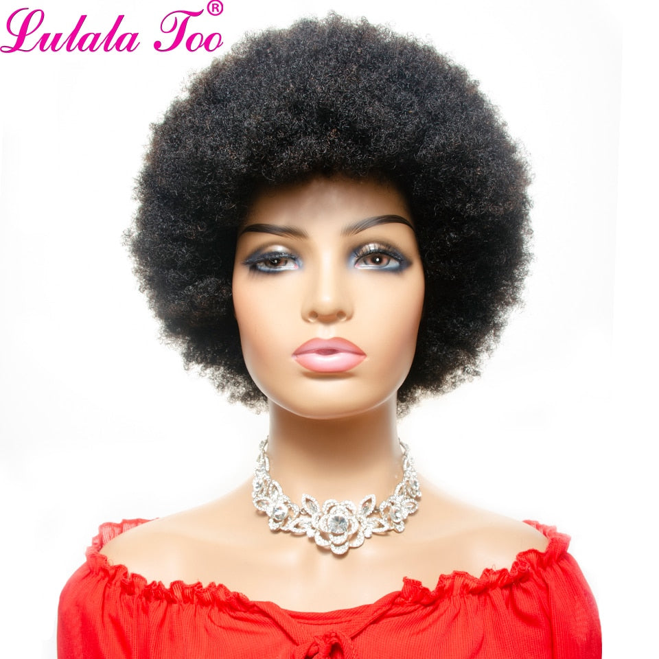 Short Afro Wig Brazilian Human Hair Wigs for Woman Remy Glueless Afro Kinky Curly Wig 150% Density Natural Color Remy Yepei Hair