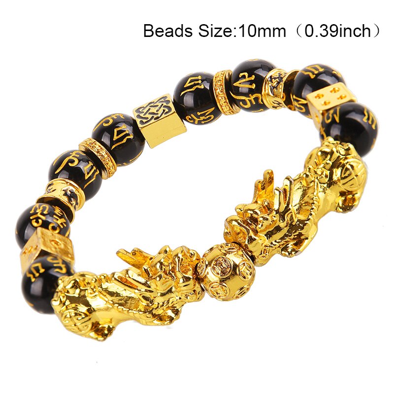 Obsidian Stone Beads Bracelet Pixiu Bring Wealth Good Luck Feng Shui Chinese Beast Wristband Gold Pixiu Men Women Bracelet