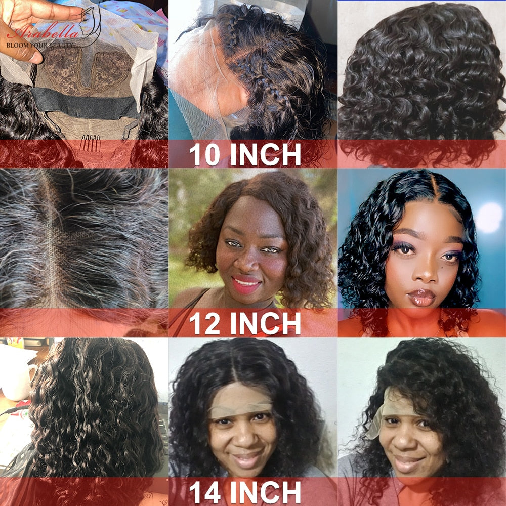 Lace Front Human Hair Wigs Bob Water Wave Transparent Lace Wig Pre Plucked Bleached Knots Arabella T Part Wig Remy Hair Bob Wig
