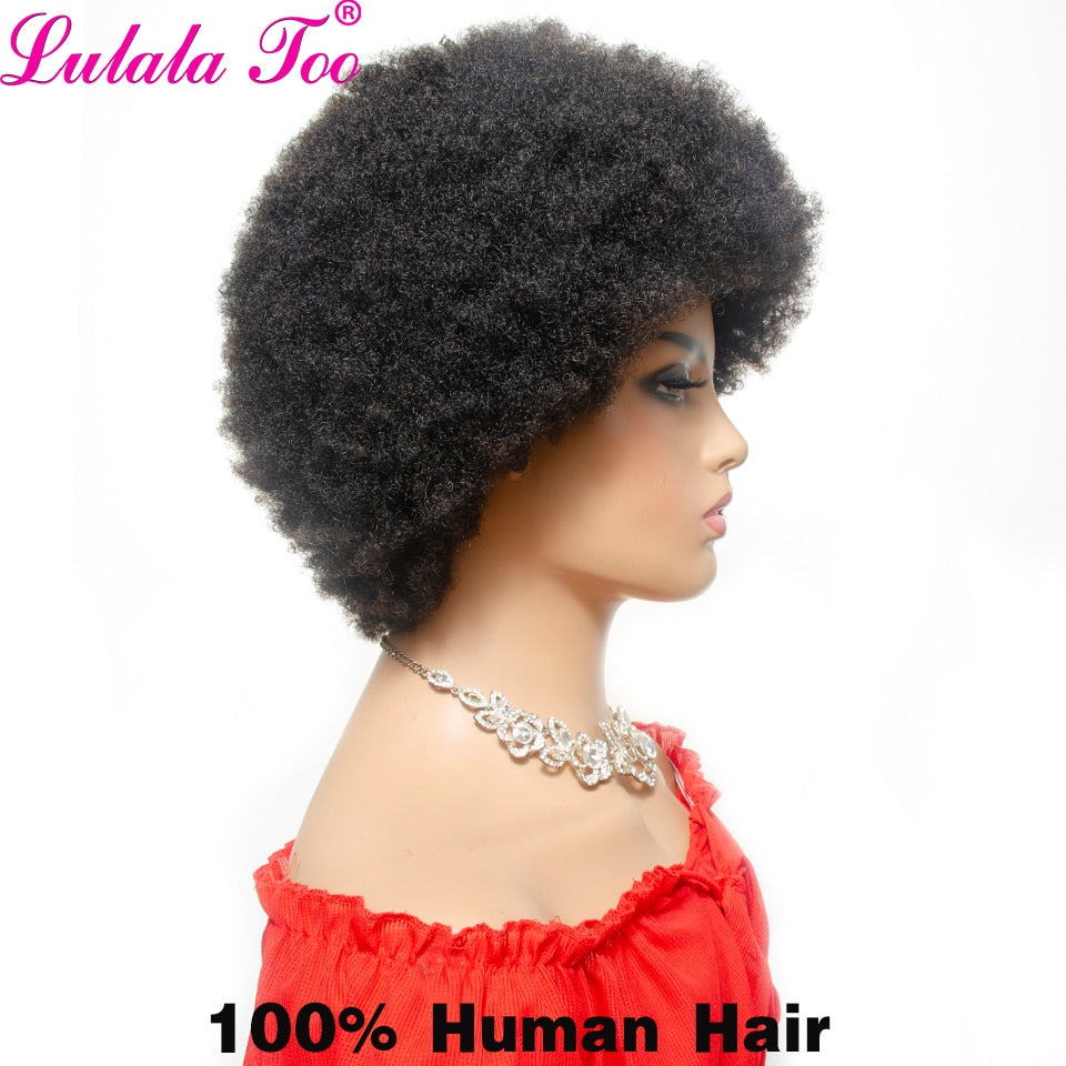 Short Afro Wig Brazilian Human Hair Wigs for Woman Remy Glueless Afro Kinky Curly Wig 150% Density Natural Color Remy Yepei Hair