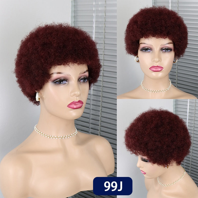 Short Curly Hair Wigs Pixie Cut Brazilian Human Hair For Black Women Natural Black Glueless Afro Kinky Curly Fluffy Hair Wigs