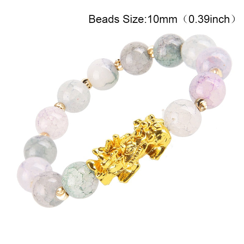 Obsidian Stone Beads Bracelet Pixiu Bring Wealth Good Luck Feng Shui Chinese Beast Wristband Gold Pixiu Men Women Bracelet