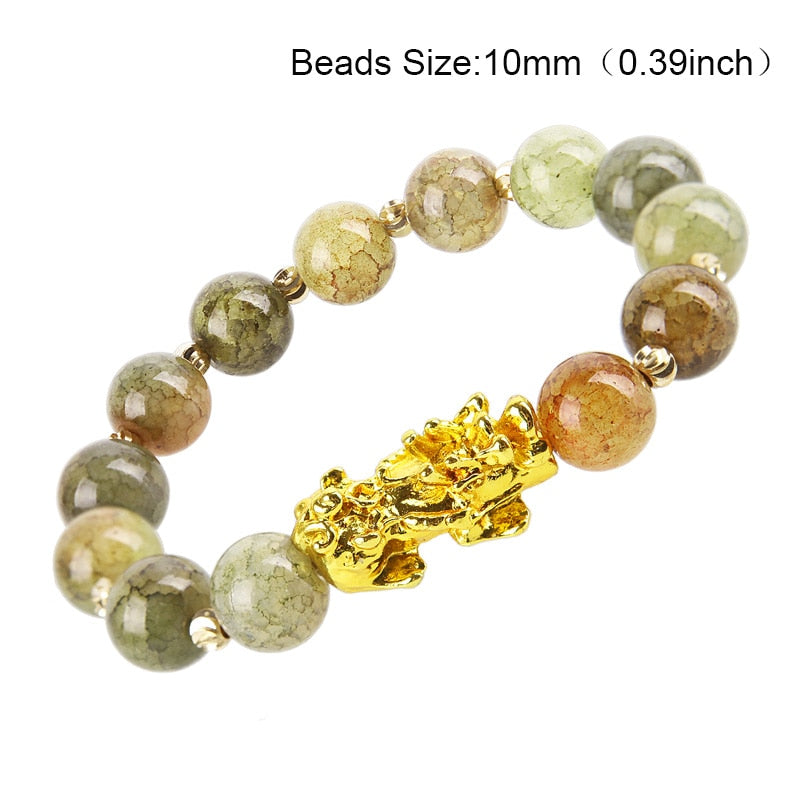 Obsidian Stone Beads Bracelet Pixiu Bring Wealth Good Luck Feng Shui Chinese Beast Wristband Gold Pixiu Men Women Bracelet