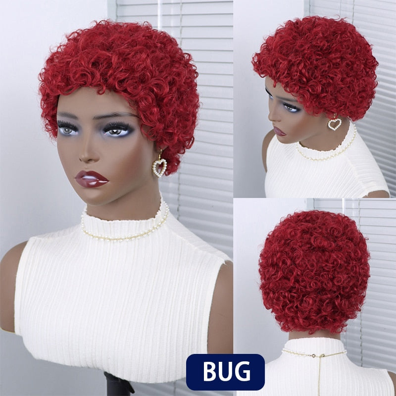 Short Curly Hair Wigs Pixie Cut Brazilian Human Hair For Black Women Natural Black Glueless Afro Kinky Curly Fluffy Hair Wigs