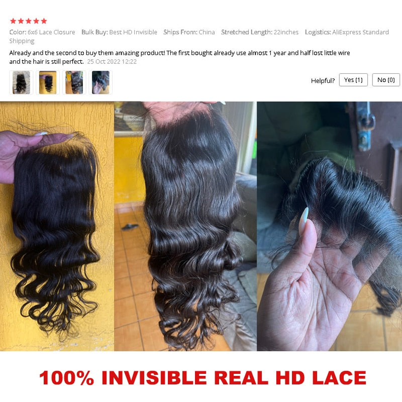 Queen Hair Real HD Invisible 4x4 5x5 6x6 7x7 13x4 13x6 Lace Closure 100% Virgin Human Hair Body Wave / Straight HD Lace Frontal