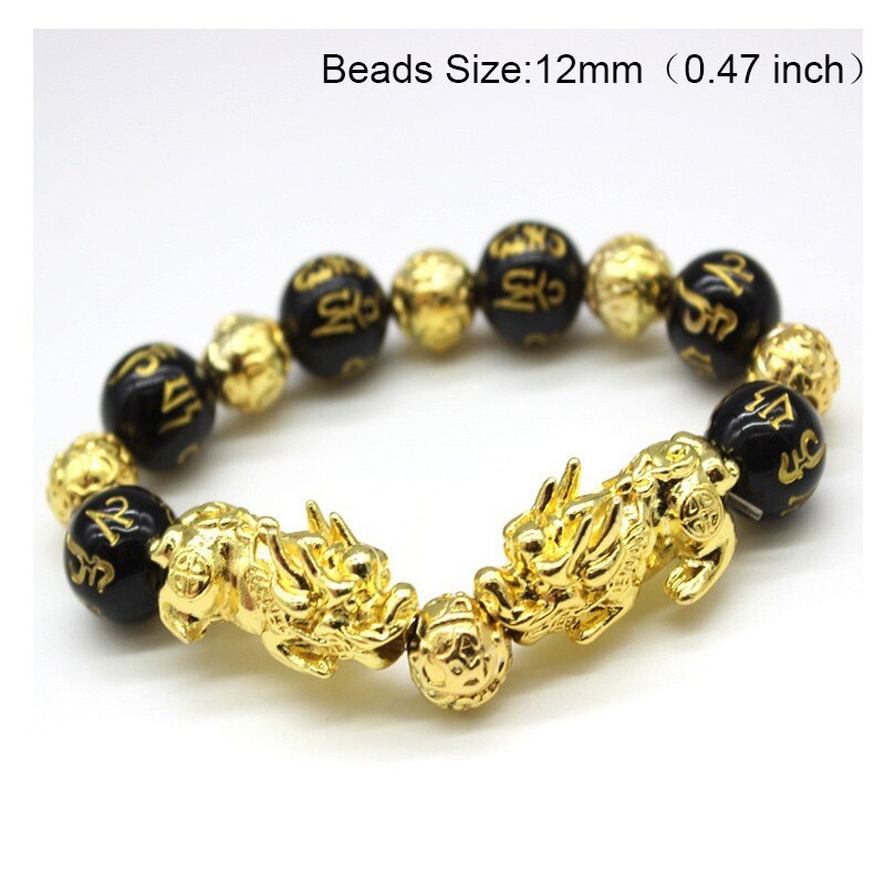 Obsidian Stone Beads Bracelet Pixiu Bring Wealth Good Luck Feng Shui Chinese Beast Wristband Gold Pixiu Men Women Bracelet