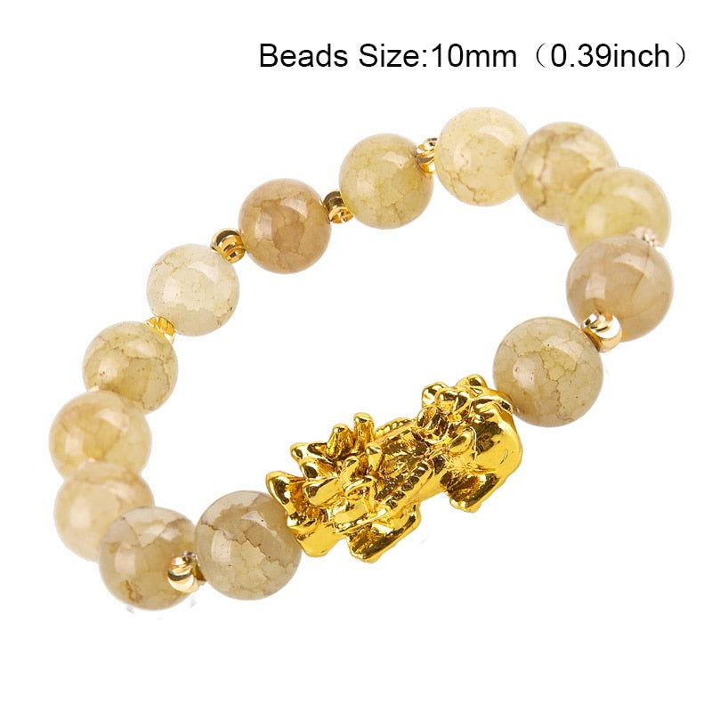 Obsidian Stone Beads Bracelet Pixiu Bring Wealth Good Luck Feng Shui Chinese Beast Wristband Gold Pixiu Men Women Bracelet