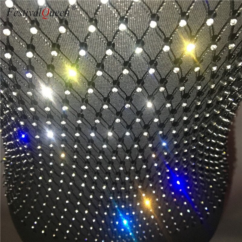 FestivalQueen Sexy Diamonds Mesh Cropped Tank Top Women Summer Cover Up Bikini See Through Rhinestone Net Party Club Crop Top