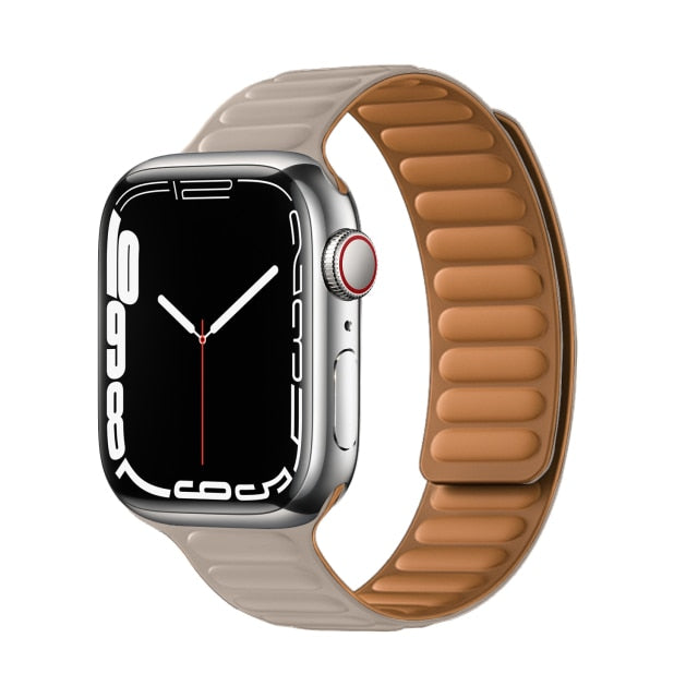 Leather Link For Apple watch band 44mm 40mm 41mm 45mm 42mm 38mm original Magnetic Loop bracelet iWatch series 3 5 4 SE 6 7 strap