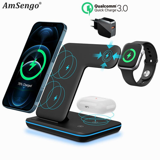 3 in 1 Qi 15W Fast Charging Dock Station