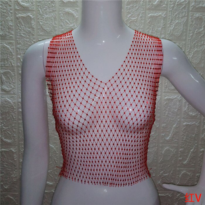 FestivalQueen Sexy Diamonds Mesh Cropped Tank Top Women Summer Cover Up Bikini See Through Rhinestone Net Party Club Crop Top