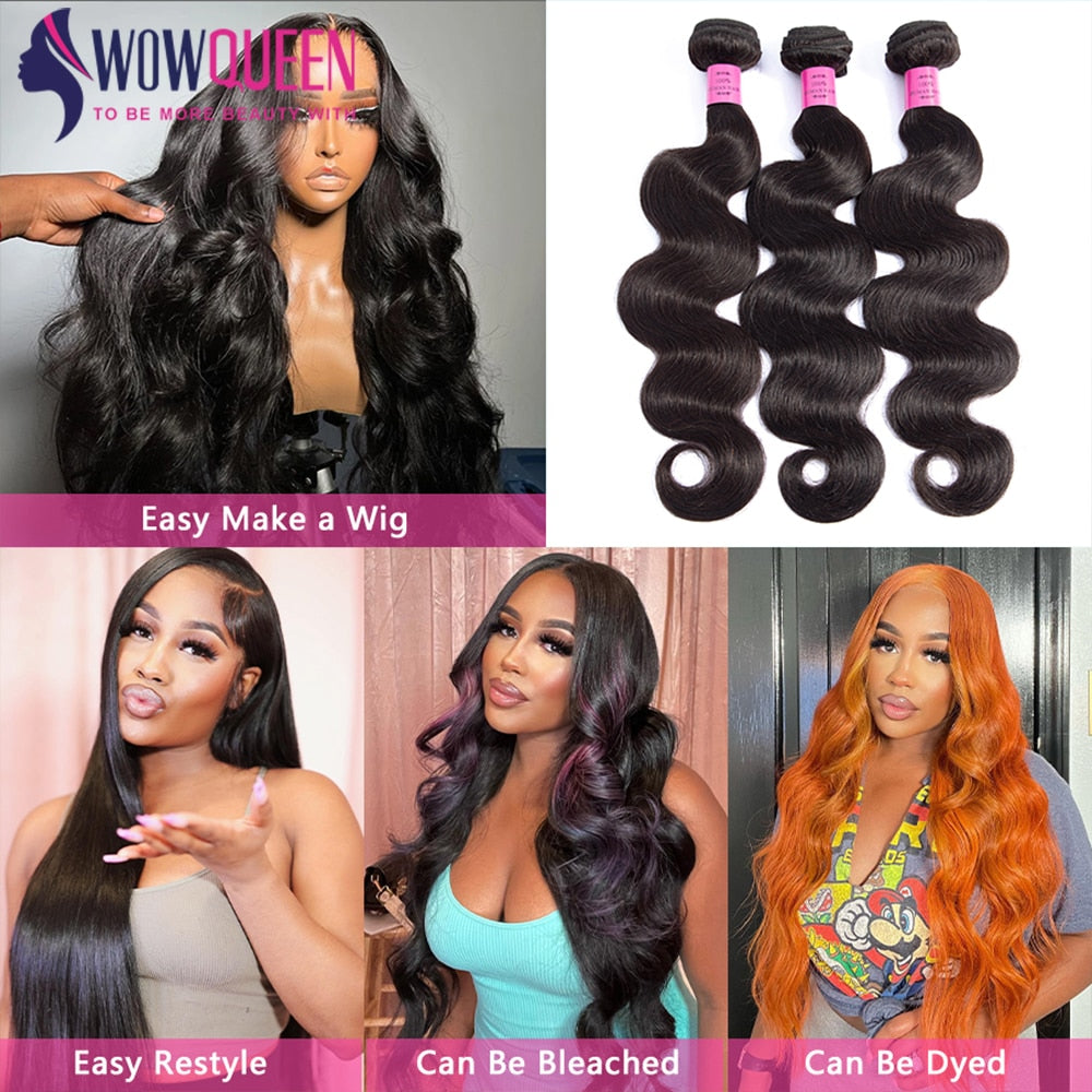 30 32 Inch Body Wave Bundles Human Hair Bundles Remy Hair Extensions Braizlian Hair Weave Bundles WowQueen Cheap Hair Bundles