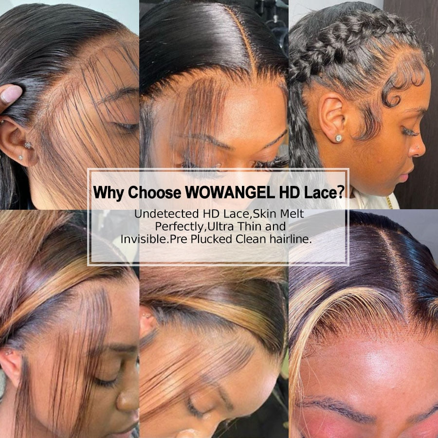 Wow Angel 13x6 HD lace Frontal Invisible HD Transparent Lace Melt Skins Straight 13x4 HD Lace Only Human Hair Remy Pre Plucked