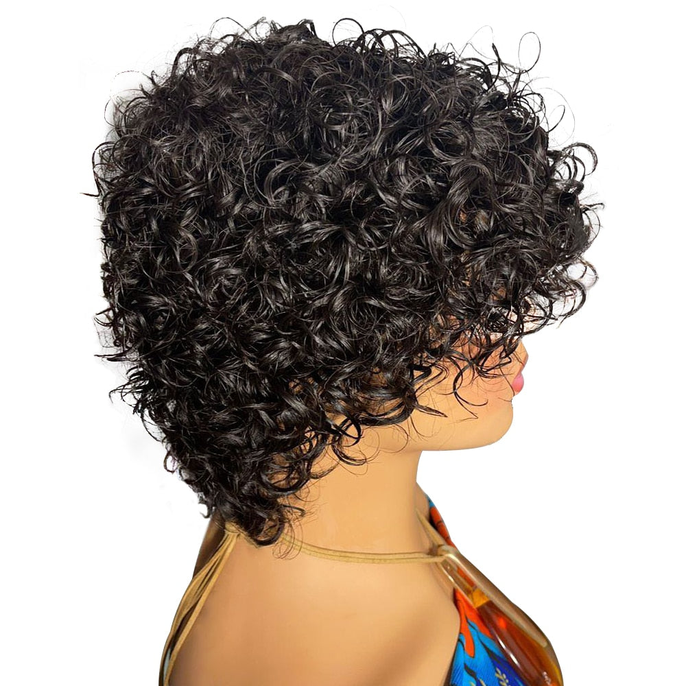Pixie Cut Wig Human Hair Short Curly Human Hair Wigs For Women Human Hair Cheap Full Machine Wigs Short Curly Bob Wig With Bangs