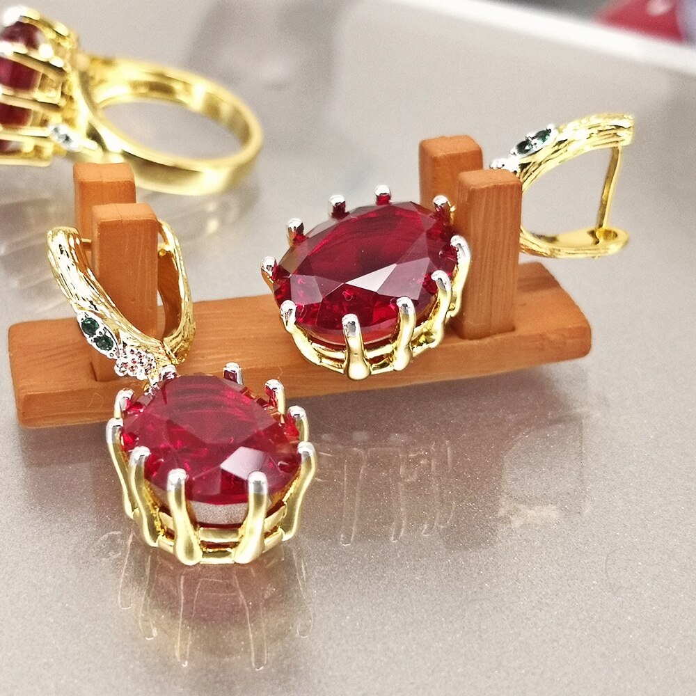 DreamCarnival1989 Red Big Statement Earings for Women Delicate Dazzling Zircon White Gold Plated Wedding Gothic Jewelry WE4034RD