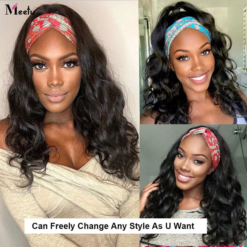 Meetu Body Wave Headband Wig Human Hair Grip Headband Scarf Glueless Wigs For Women Human Hair Wigs Brazilian Remy Headband Wig