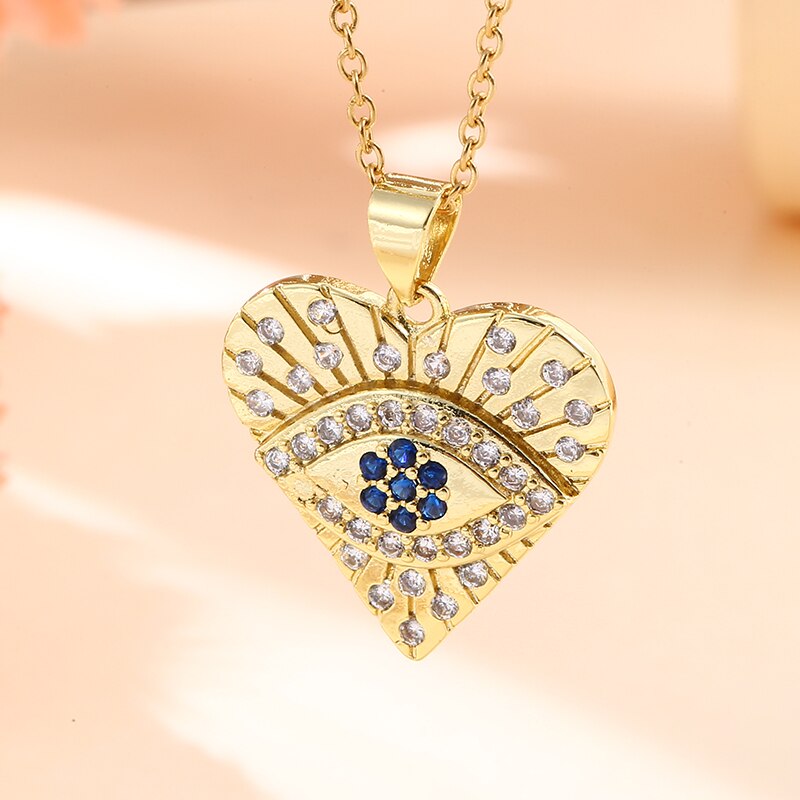 Vintage Stainless Steel Chain Copper Gold Plated Demon Eye Pendant Necklace For Women Charm Female Religious Belief Jewelry