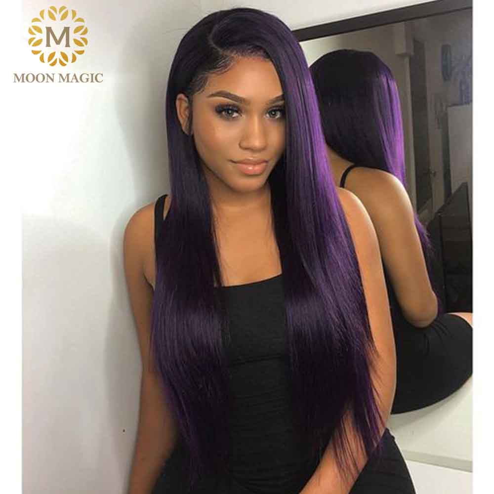 1B Purple Human Hair Wig Colored Ombre Lace Front Wig Straight Lace Front Human Hair Wigs For Black Women Preplucked 130 Remy