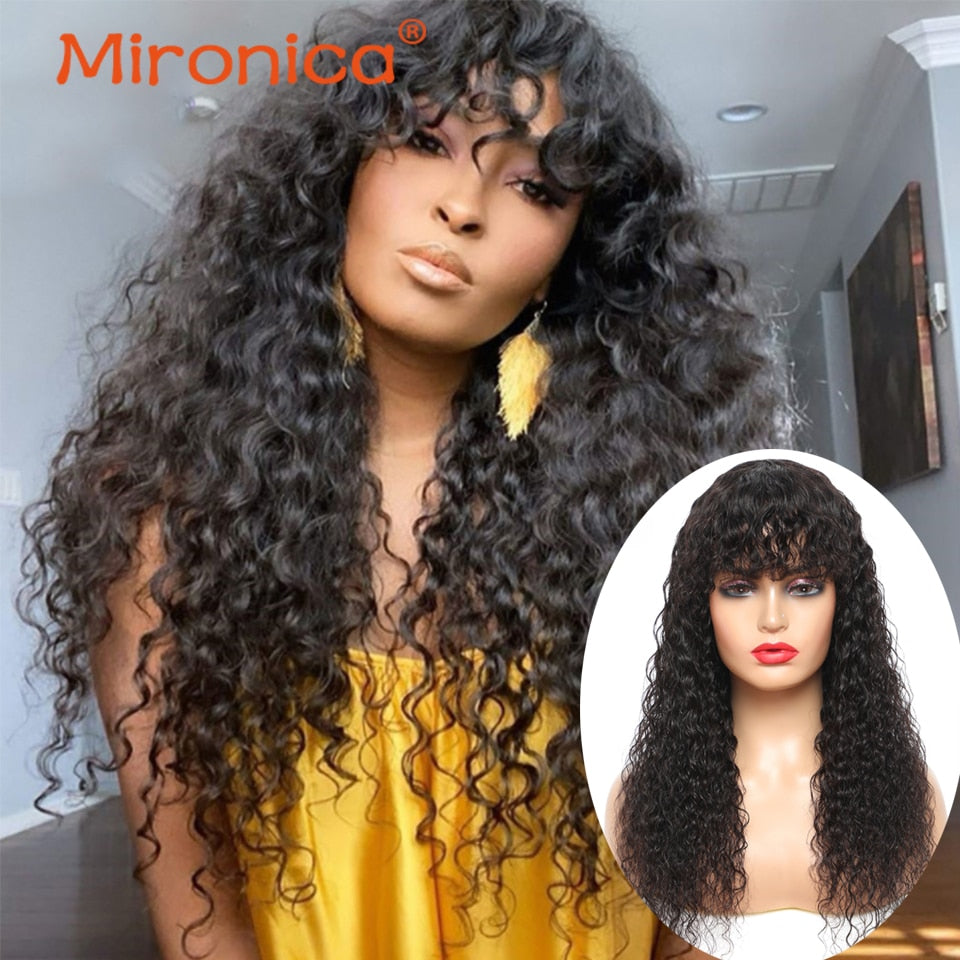 MIRONICA Malaysian Kinky Curly Human Hair Wigs With Bangs 99j #4 T1b/30 Ombre Full Machine Made Human Hair Wigs For Black Woman